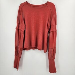 Pilcro Crewneck Ruched Smocked Sleeve Top Womens Size XL Rose NWT Long Sleeve